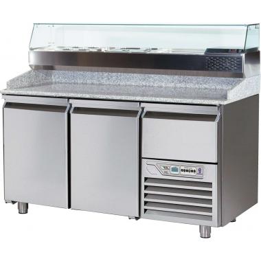GPZ166A típusú, pizzapult, feltéthűtővel, aggregát felett 3db fiókkal